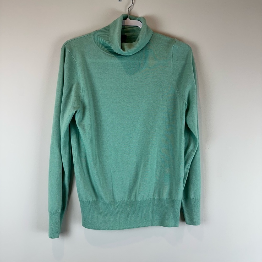 J.Crew Teal Seafoam Green 100% Merino Wool Turtleneck Sweater Size Large Flawed